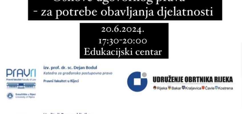 Poziv na interaktivnu radionicu: Osnove ugovornog prava – za potrebe obavljanja djelatnosti – Sekcija dadilja – 20.6.2024.