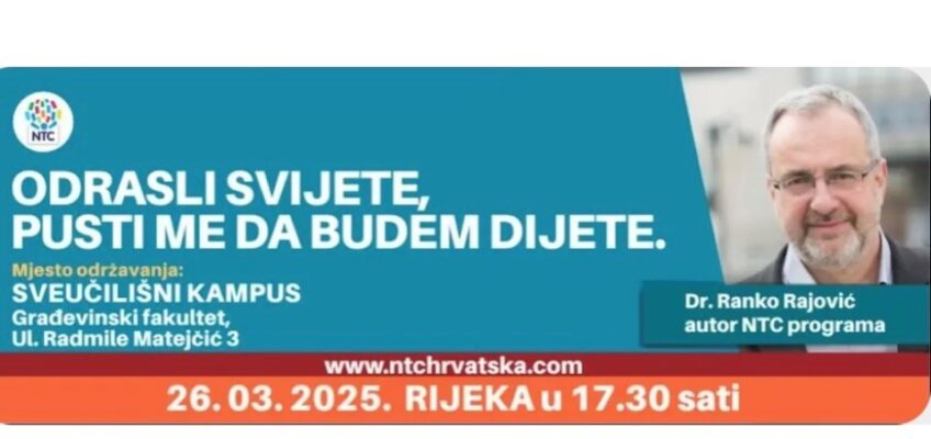 Poziv Sekciji dadilja Udruženja obrtnika Rijeka na predavanje prof.dr Ranka Rajovića “Poštovani odrasli svijete, pusti me da budem dijete”