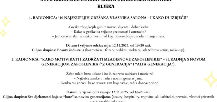 SVIM BEAUTY RADIONICE za sve članove UDRUŽENJA OBRTNIKA RIJEKA – 12. i 13.11.2025.